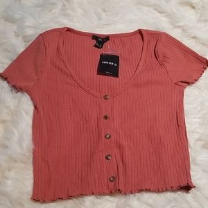 Light mauve/rose crop top with ruffled edging